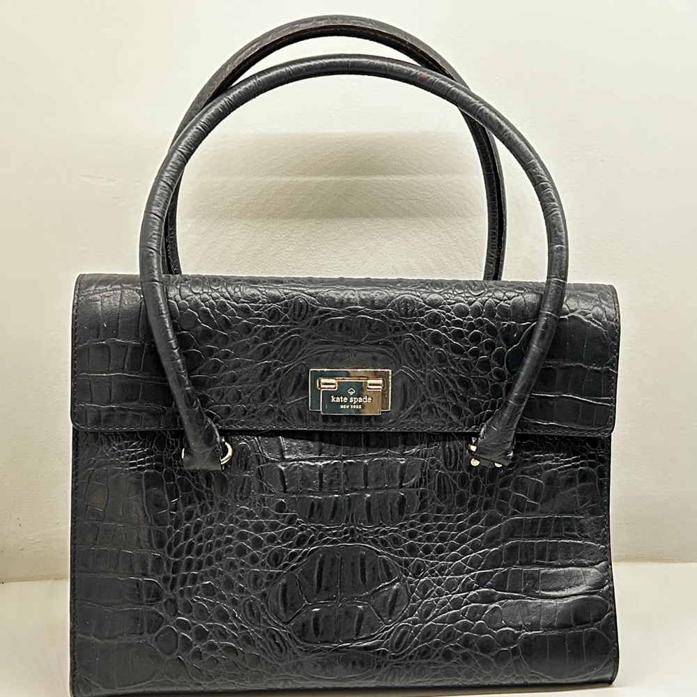 Kate Spade Orchard Valley Croc Embossed Sinclair Tote Bag Dark Blue